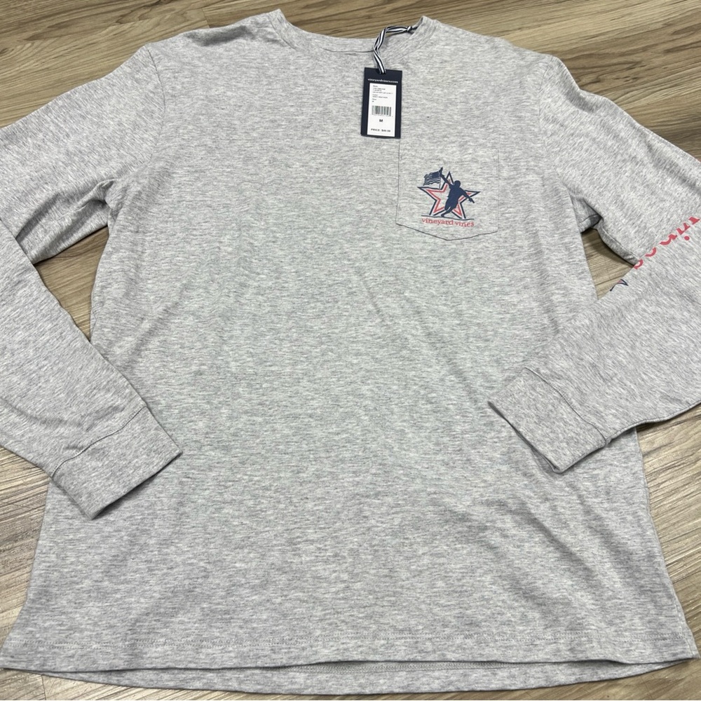 Vineyard Vines LAX Victory Long-Sleeve Pocket Tee Gray Men’s Medium $50 NWT